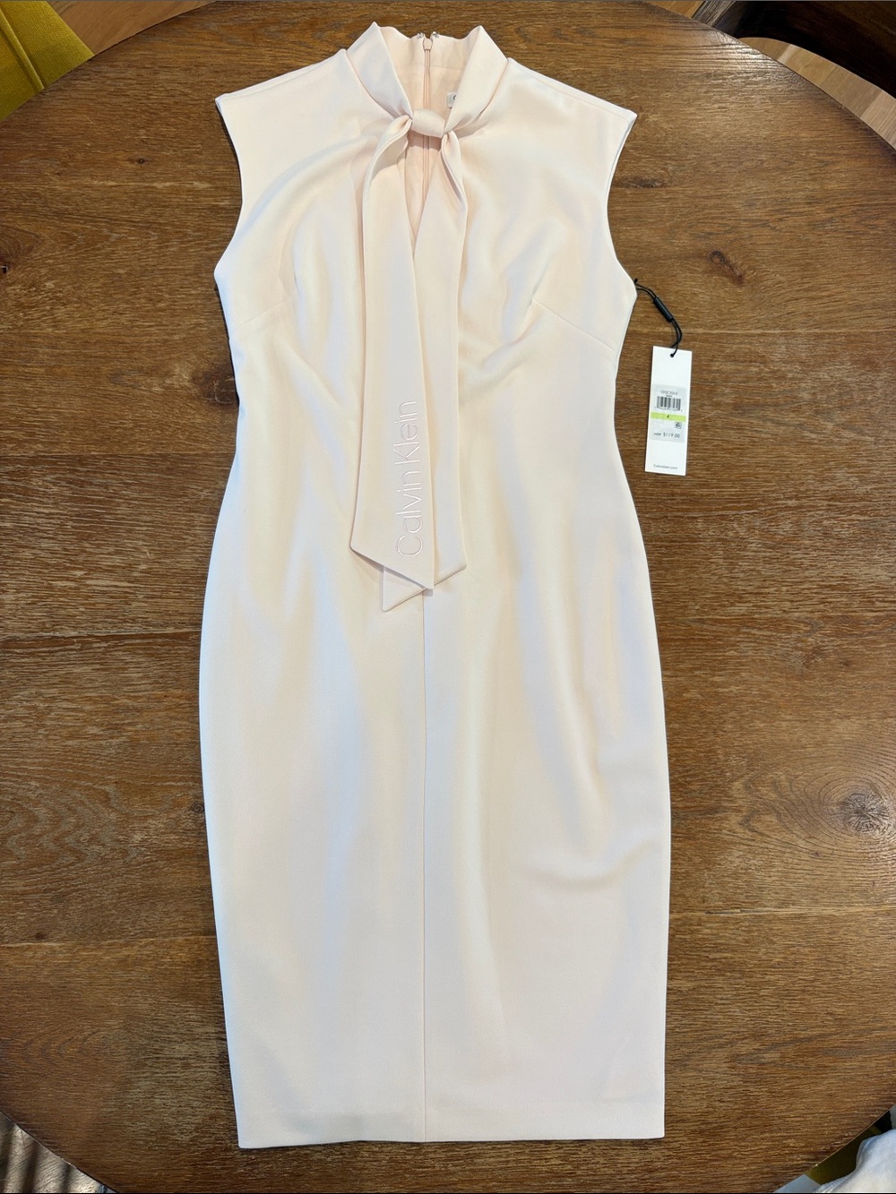 Calvin Klein Pale Pink Tie-Neck Sheath Dress